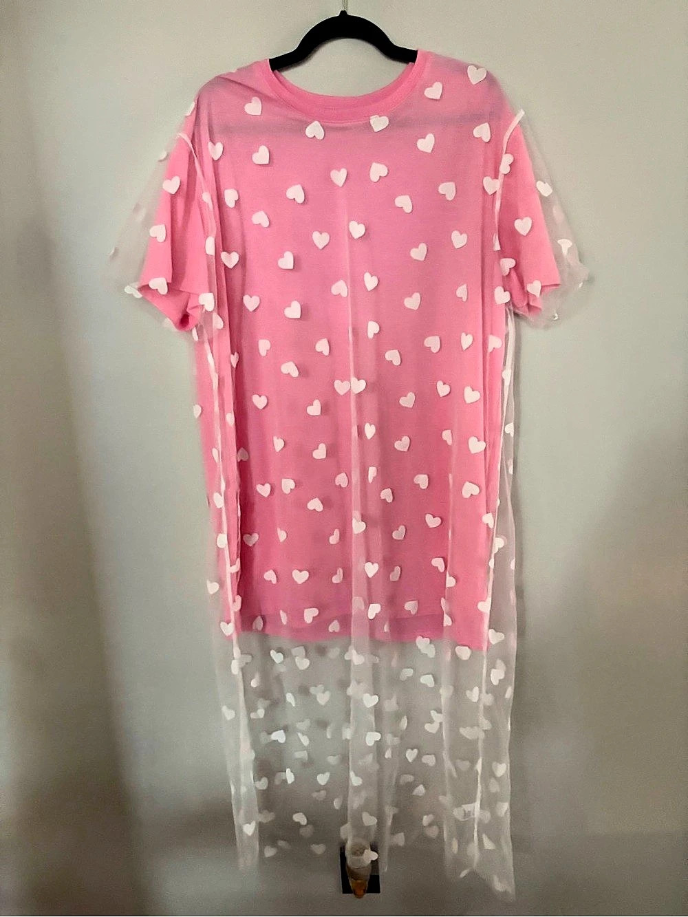 Pink & White Heart Print Mini Dress